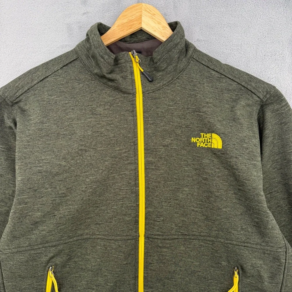 The North Face Mens Full Zip Jacket Olive Green Trim‎ Mock Neck Fleece Size XL